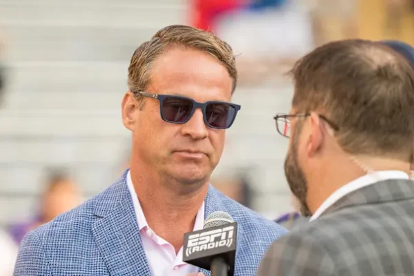 Ole Miss football coach Lane Kiffin welcomes Kevin Costner to Oxford